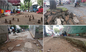 Đinh ốc lô nhô, bê tông ngổn ngang trên vỉa hè, giăng bẫy người đi bộ ở Sài Gòn