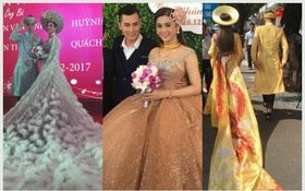 Lâm Khánh Chi chơi lớn, diện 5 bộ váy tà dài quét đất trong đám cưới