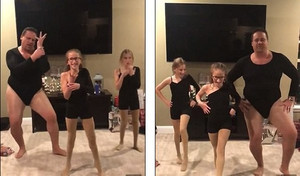 Clip: Bố xì tin mặc đồ bó sát nhảy cùng con gái gây sốt mạng xã hội