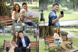 Minh Hằng, Trấn Thành không ngừng sáng tác ảnh selfie trong hậu trường 'Yêu là quay lưng'