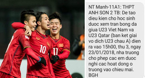 Trường cấp 3 ở Nghệ An cho học sinh nghỉ học xem bán kết U23 Việt Nam - Qatar
