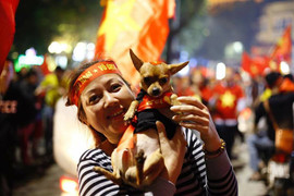 Thú cưng mặc áo cờ 'đi bão' ăn mừng chiến thắng U23 Việt Nam