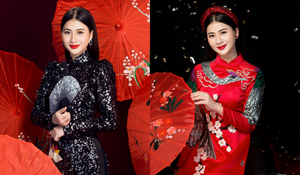 Á hậu Thái Mỹ Linh diện áo dài rực rỡ đón xuân