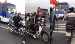 Clip: Tiễn bạn nhập ngũ, nhóm thanh niên đầu trần phi xe máy đuổi theo xe chở tân binh