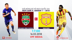 Video trực tiếp B.Bình Dương vs Nam Định vòng 2 V-League 2018