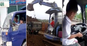 Những lần bố mẹ Việt 'hồn nhiên' cho con nhỏ lái ô tô, xe tải, máy xúc