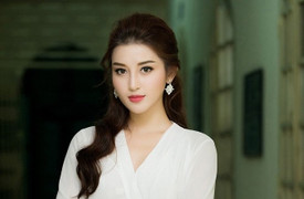 Á hậu Huyền My xinh đẹp, thanh lịch ngồi ghế giám khảo cuộc thi Hoa khôi