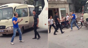 Clip: Va chạm giao thông, tài xế xe khách lao vào nhau 'tỉ thí võ nghệ'