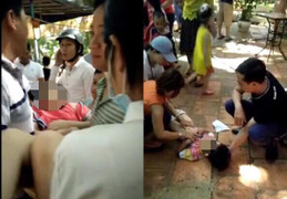 Đứt dây cáp trò chơi đu quay, 2 cháu nhỏ rơi xuống đất bất tỉnh