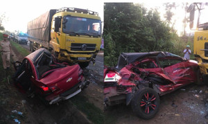 Xe con húc xe tải trên quốc lộ, 4 người thương vong