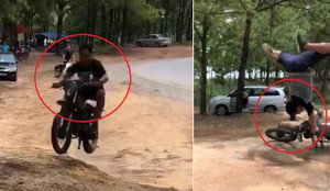 Clip: Thanh niên ngã lộn cổ khi biểu diễn xe máy