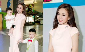 2 nhóc tì nhà Vy Oanh lần đầu tiên xuất hiện cùng mẹ