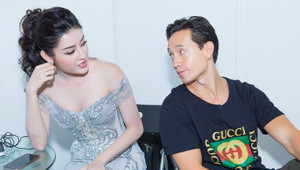 Kim Lý thân thiết bên Huyền My trong hậu trường