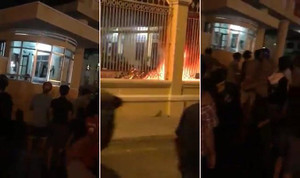 Clip: Đám đông quá khích đập phá, đốt xe tại trụ sở UBND tỉnh Bình Thuận