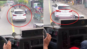 Clip: Xe cứu hỏa hú còi liên tục, ô tô Santa Fe quyết không nhường đường