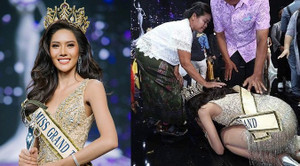 Hoa hậu Hòa bình Thái Lan quỳ lạy cảm ơn cha mẹ sau khi đăng quang