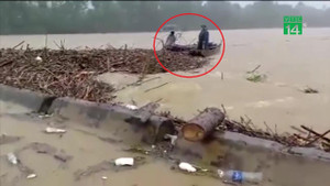 Clip: Lũ dâng cao cực nguy hiểm, dân Hà Tĩnh vẫn liều mình vớt 'lộc trời'