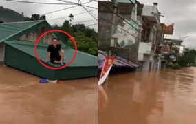 Clip: Dân Quảng Ninh đi xuồng máy, ngồi trên nóc nhà nhìn nước lũ bao vây