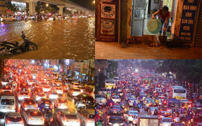Mưa lớn ở Hà Nội: Phố lại thành sông, tắc đường lịch sử đến gần nửa đêm