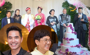 Quyền Linh đưa cả gia đình tới dự tiệc cưới con gái NSND Hồng Vân