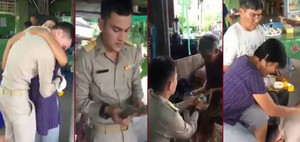 Thấy gì qua video chàng cảnh sát trẻ Thái Lan hiếu thảo với ông bà, cha mẹ khi nhận tháng lương đầu?