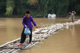 Video: Thót tim cảnh người già, trẻ nhỏ ở Lạng Sơn vượt sông trên những cây tre như làm xiếc