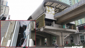 Ga tàu trên cao Cát Linh - Hà Đông: Thang cuốn phơi mưa nắng, bạt phủ rách tơi tả