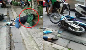 Clip: Người bị tai nạn nằm gục ở lề đường, dân vây quanh không ai đỡ dậy