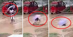 Clip: Kinh hãi khoảnh khắc miệng cống nuốt chửng 2 bé gái trên đường ngập