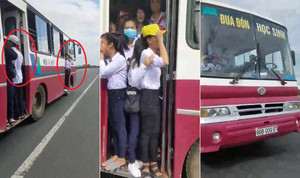 Hoảng hồn clip hàng chục học sinh đu bám cửa xe buýt chạy vun vút trên quốc lộ