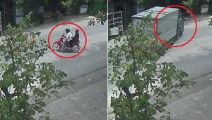 Clip: Xe máy sang đường như trong sân nhà, bị xe tải đâm thảm khốc