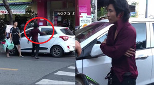 Clip: Cầm gạch phang vỡ kính ô tô, nam thanh niên phải khoanh tay xin lỗi