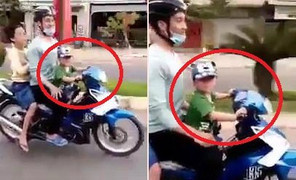 Clip: Bé trai lái xe máy chở 2 người phóng vun vút trên phố khiến dân mạng dậy sóng