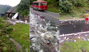 Clip: Hiện trường lật xe tải chở cá, hàng tấn cá nhảy tanh tách trên quốc lộ