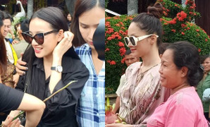 Hoa hậu Chuyển giới Hương Giang giản dị đến đền thờ của NSƯT Hoài Linh cúng Tổ nghề sân khấu