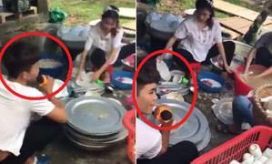 Clip: Chồng cầm mic hát nịnh vợ rửa bát khiến dân mạng tranh cãi