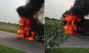 Clip: Xe tải cháy ngùn ngụt trên quốc lộ 21B Hà Nam
