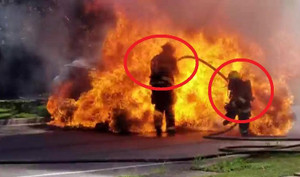 Clip: Bình xăng ô tô nổ tung, lửa bùng lên nuốt chửng lính cứu hỏa