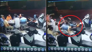 Clip: Xe máy lao vào bàn nhậu khiến dân mạng cười chảy nước mắt