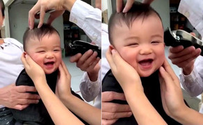 Clip: Bé trai cười khanh khách khi cắt tóc đốn tim dân mạng