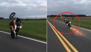 Clip: Bốc đầu mô tô góc 90° và cái kết thảm hại