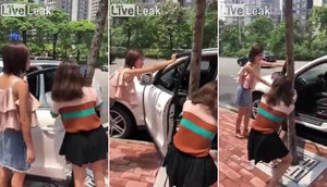 Clip: 2 cô gái loay hoay đóng cửa ô tô khiến dân mạng phì cười