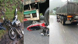 Xe container mất phanh cuốn 4 xe máy vào gầm, 4 người thương vong ở Lào Cai