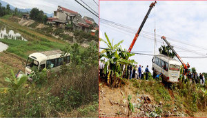 Xe khách lao xuống ruộng, 7 người bị thương ở Yên Bái