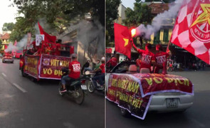 Clip: CĐV hừng hực khí thế, diễu hành cổ vũ tuyển Việt Nam trước giờ G