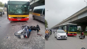 Xe máy phóng ngược chiều tông vỡ kính xe buýt, nam thanh niên thiệt mạng ở Hà Nội