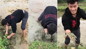 Clip: Thủ môn Bùi Tiến Dũng lội ruộng, móc bùn bắt cá như nông dân thứ thiệt