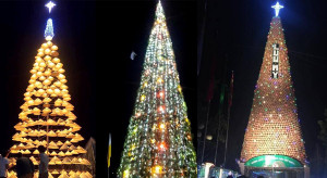 Cây thông Noel khổng lồ làm bằng nồi đất, nón lá, cây hành tăm đậm chất xứ Nghệ