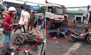 Clip: Hiện trường container tông nát hàng chục xe máy dừng đèn đỏ ở Long An