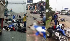 Ảnh: Hiện trường container đâm hơn 20 xe máy chờ đèn đỏ, người thương vong la liệt